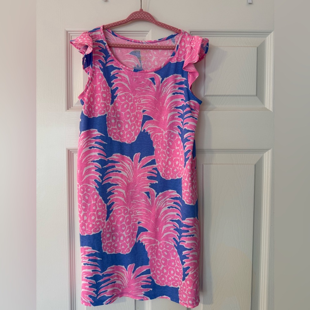 Lilly Pulitzer Pineapple Print Dress- Pink & Blue Shift Dress size L